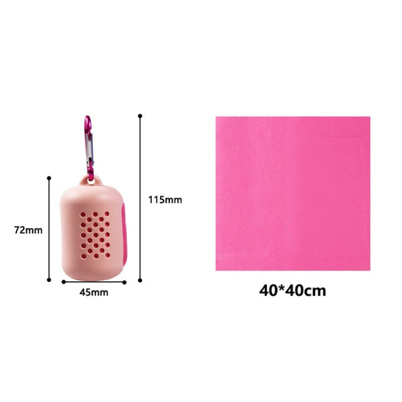 Quick Drying Cooling Microfiber Towel Instant Cooling Relief Sports Portable Yoga Gym Pilates Running Travel Towel Silicone Bag