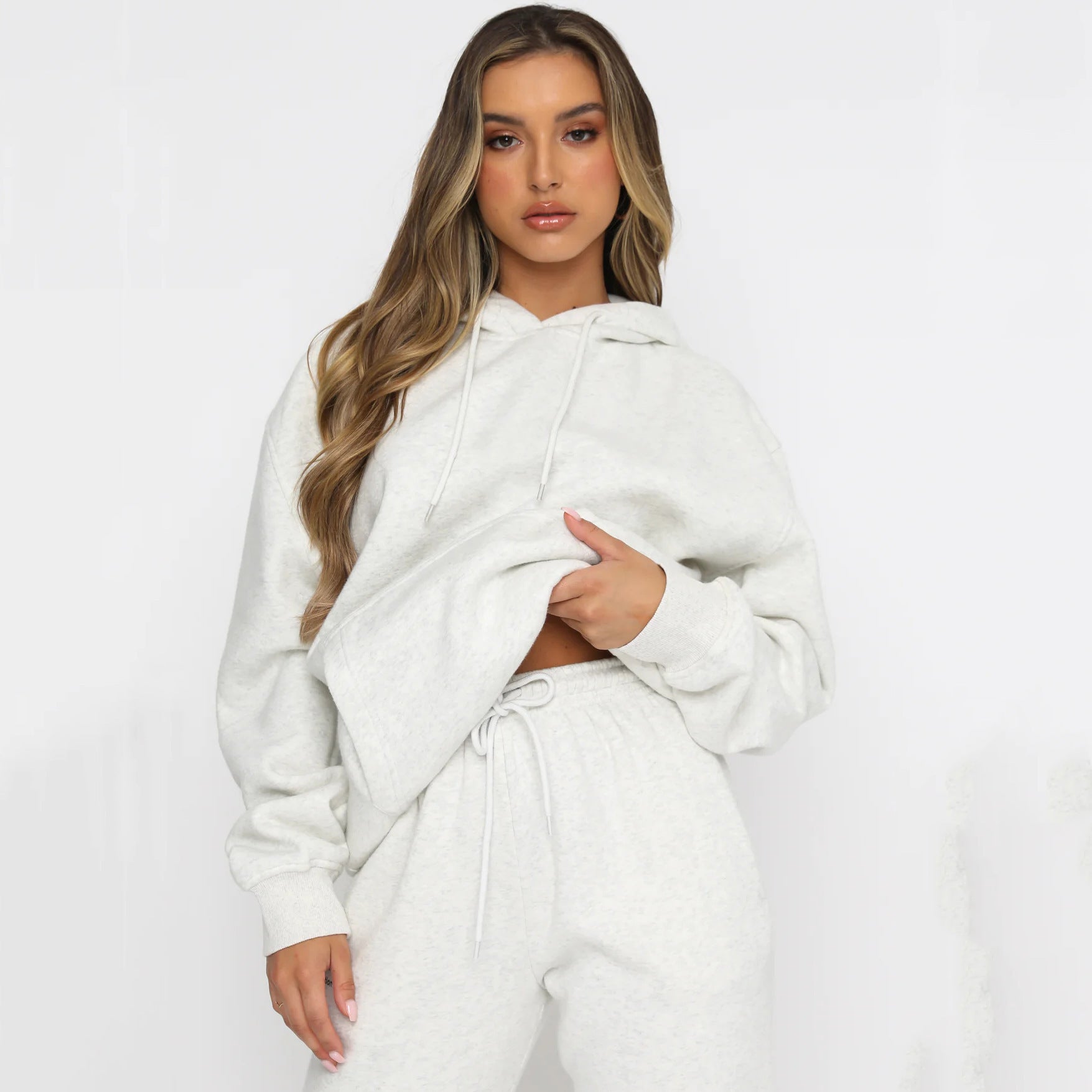 Spring and Autumn Solid Color Hoodie, Long Pants, Women's Urban Casual Pocket, Long Sleeve Hoodie Set