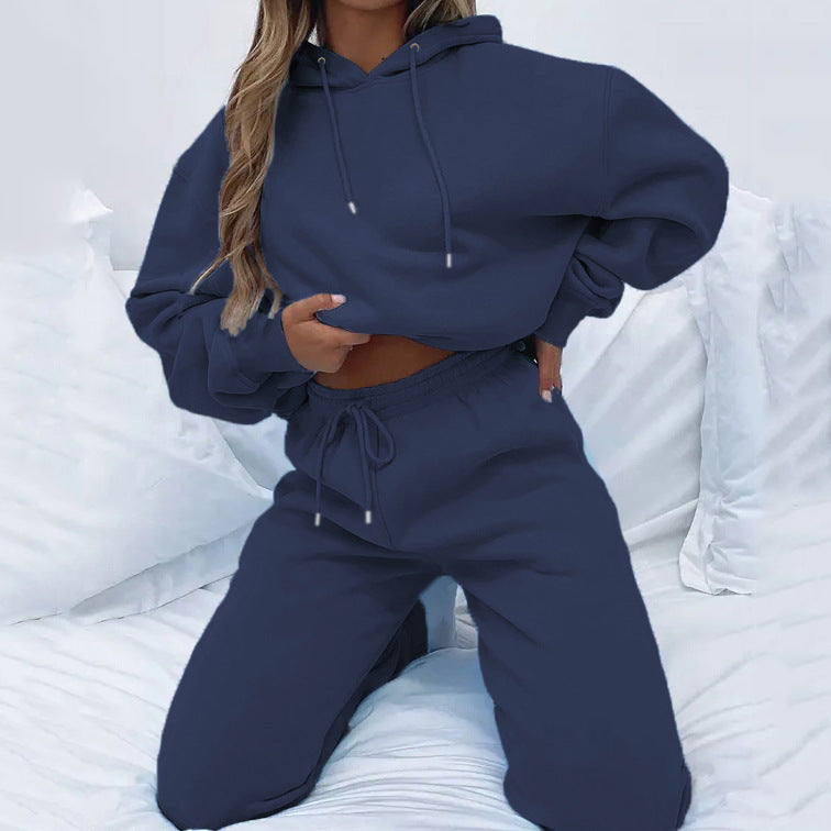 Spring and Autumn Solid Color Hoodie, Long Pants, Women's Urban Casual Pocket, Long Sleeve Hoodie Set